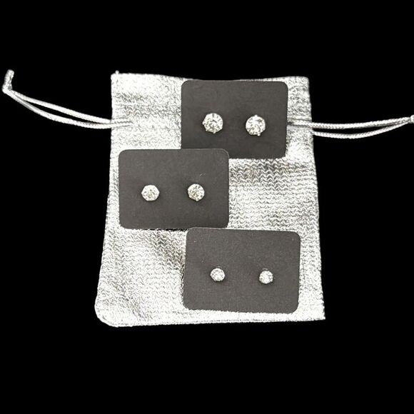 3-Pairs Sparkly Crystal Stud Earrings | Small, Medium & Large Size | Gift Ready - Picture 1 of 9